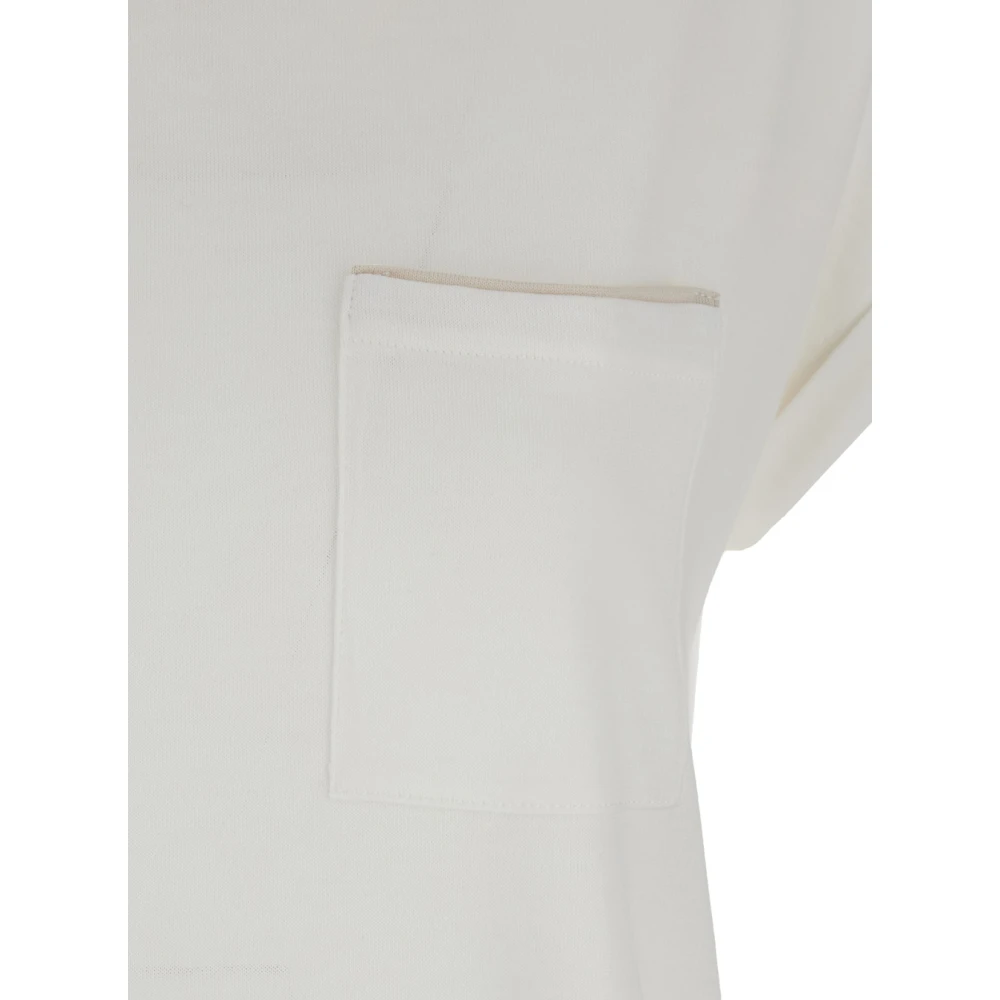 Eleventy Witte Crewneck T-shirt met Voorzak White Dames