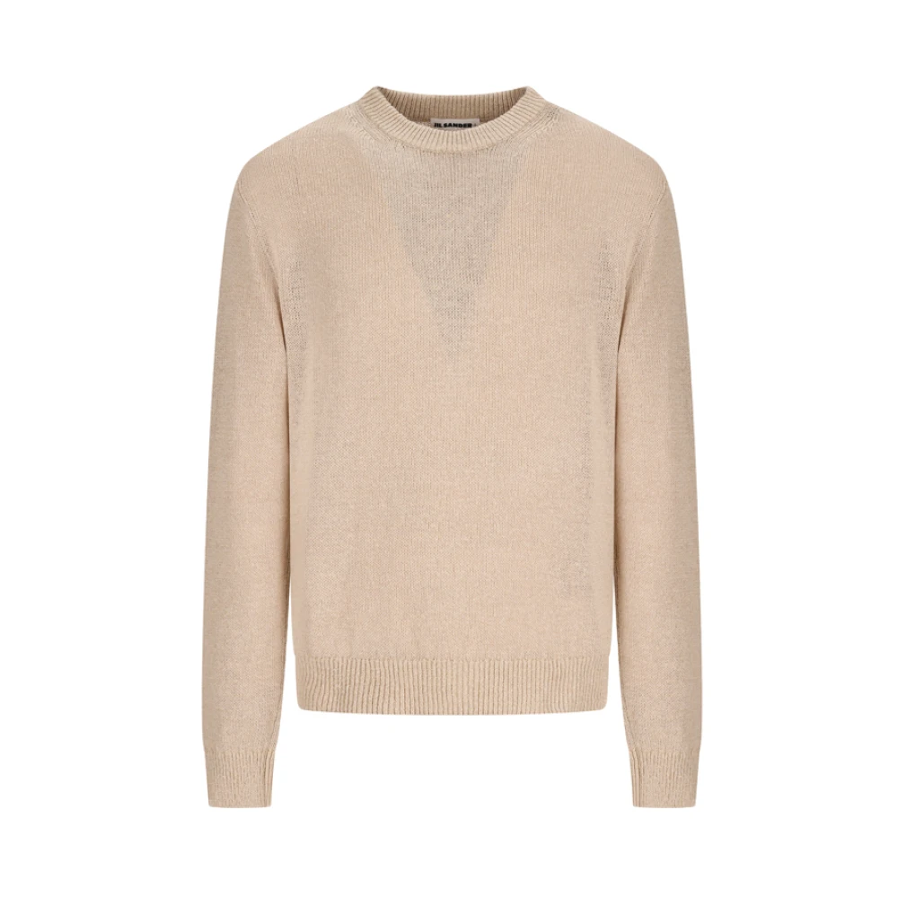 Jil Sander Men's Beige Round-Neck Knitwear, M, Ls Cn Jumper