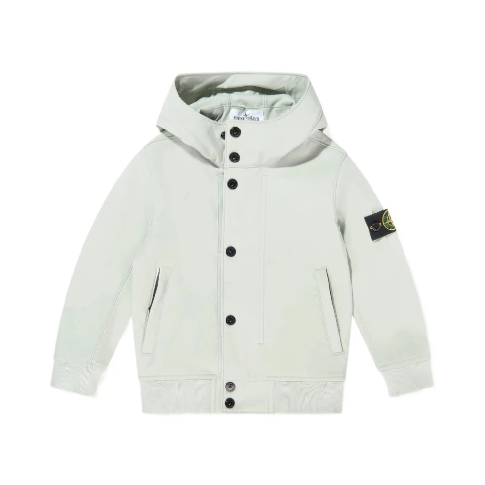 Stone Island Gray Light Jackets, Unisex, 4 Y, Stylish Coat With Hood And Arm Pocket