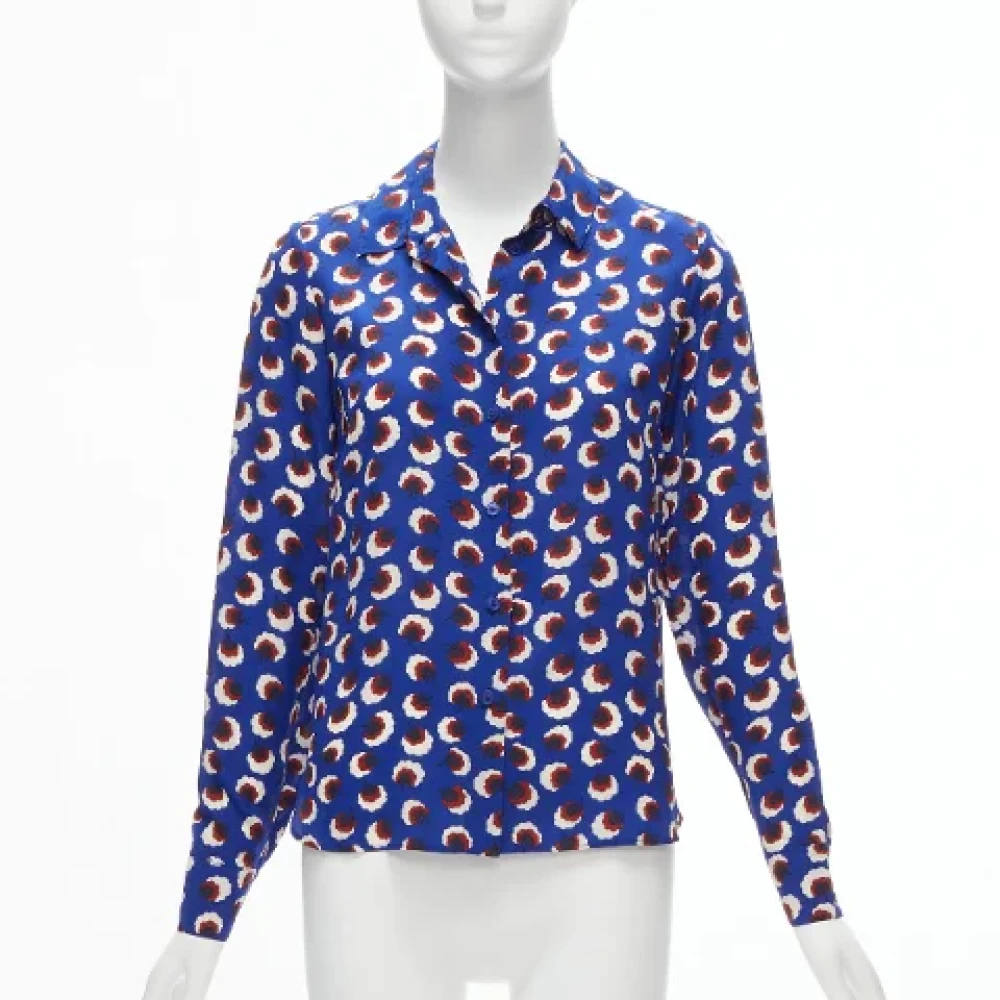 Stella McCartney Pre-owned Blauwe Zijden Bloemenprint Bisschopsmouw Shirt Blue Dames