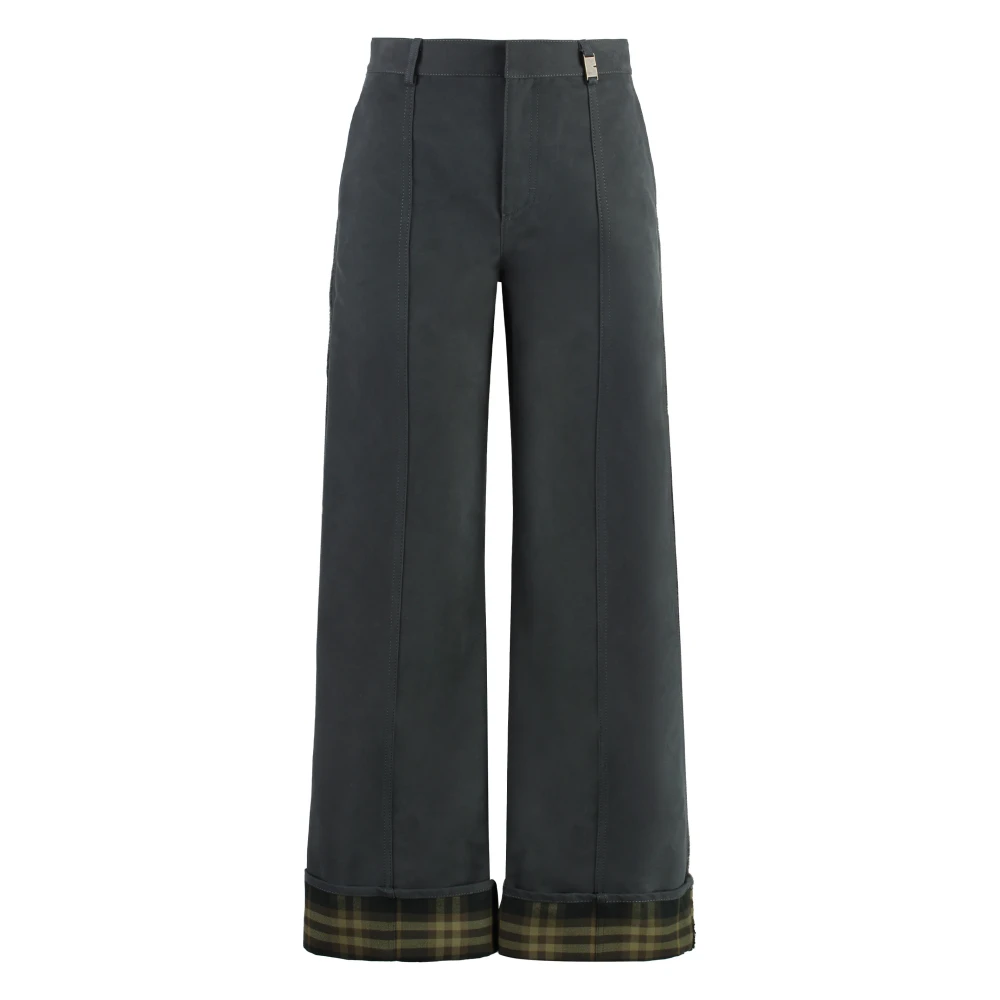 Burberry Women's Gray Wide Trousers, Xs, Cotton Blend Trousers