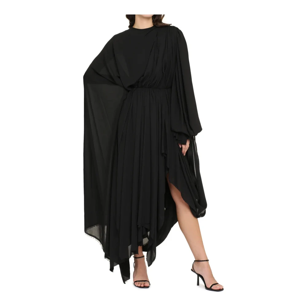 Balenciaga Crepe Jurk met Veterdetail Black Dames