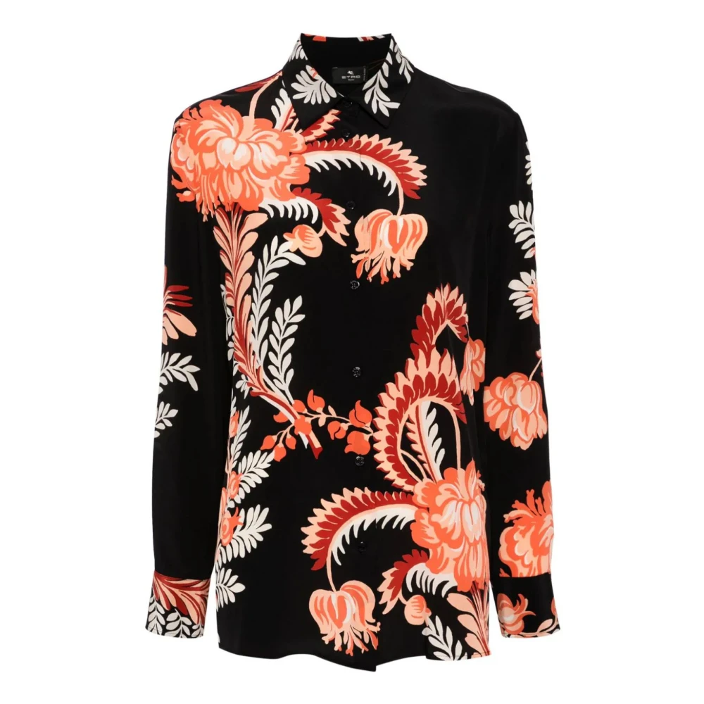 ETRO Bloemenprint Zijden Shirt Zwart Multicolor Dames