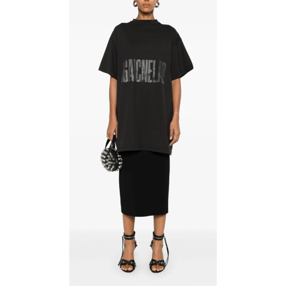 Balenciaga Zwarte Katoenen T-shirt met Logo Print Black Unisex