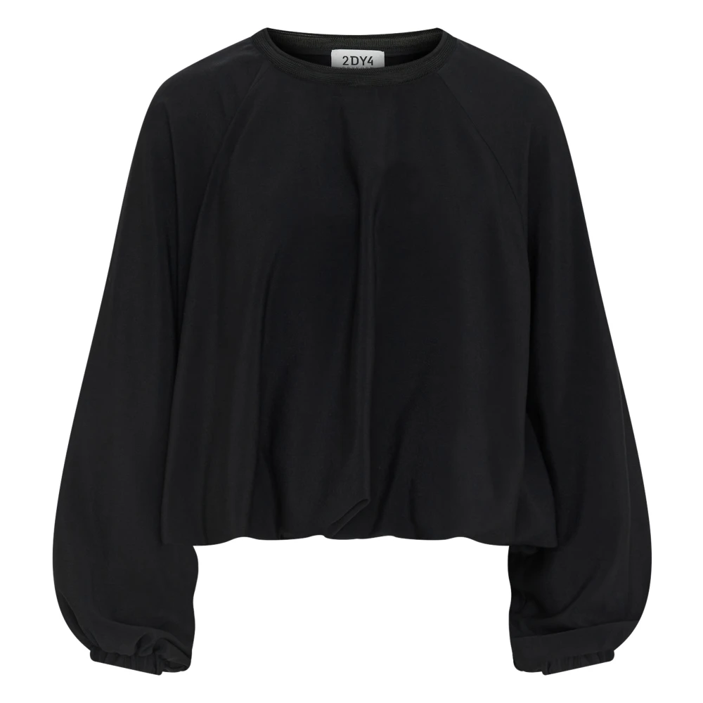 Drykorn Women's Black Relaxed Fit Round Neck Blouse With Balloon Hem And Balloon Sleeves - Blouses - S - Blouses & Shirts
