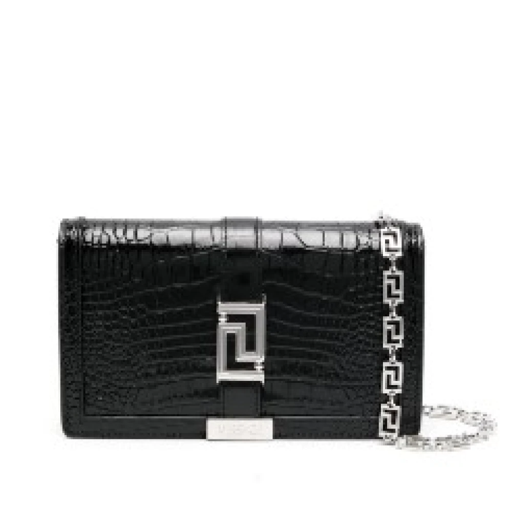 Versace Leren portemonnee met ketting Black Dames