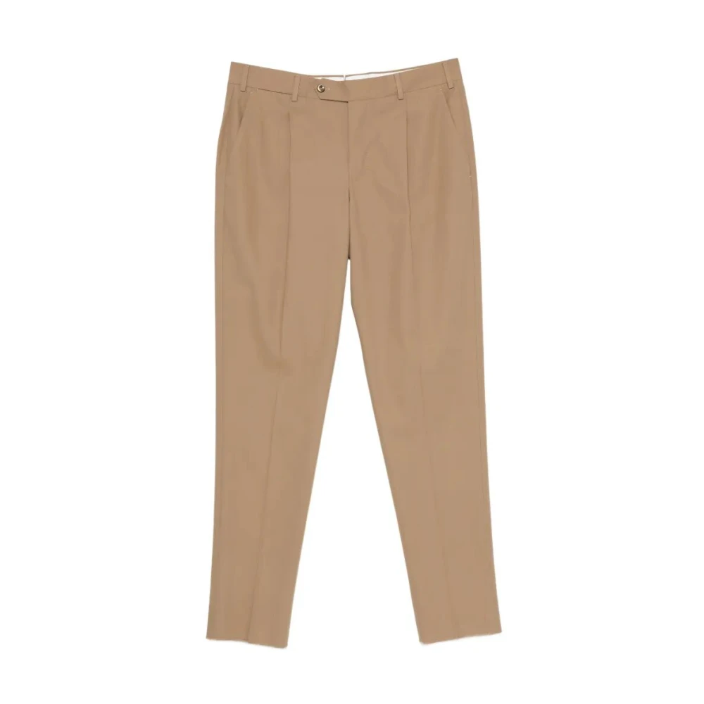 Pt Torino Men's Brown Chinos, Xl, Pleated-Detail Trousers
