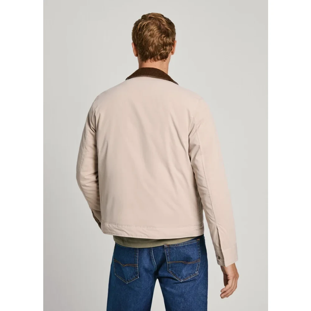 Pepe Jeans Lichtgewicht sateen jas met corduroy kraag Beige Heren
