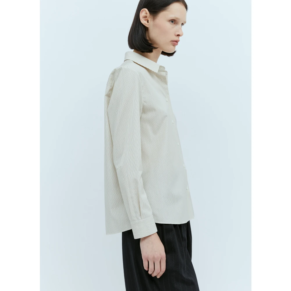 The Row Klassieke Gestreepte Katoenen Shirt Beige Dames