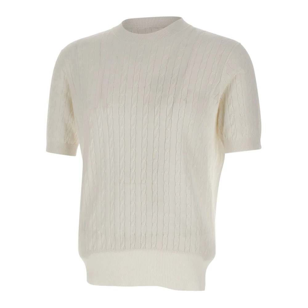 Kangra Men's White Round-Neck Knitwear, L, Cable Knit Crew Neck Jumper