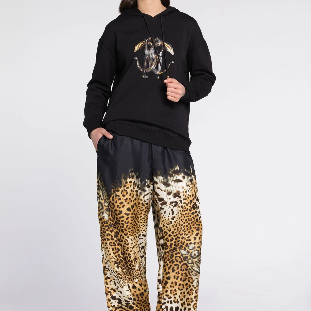 Roberto Cavalli Tiger Tooth Logo Katoenen Hoodie Black Dames