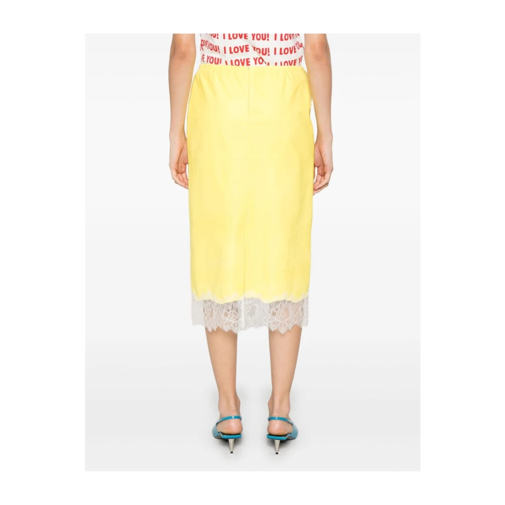 Blumarine Midi Rokken met Elastische Taille en Kant Yellow Dames