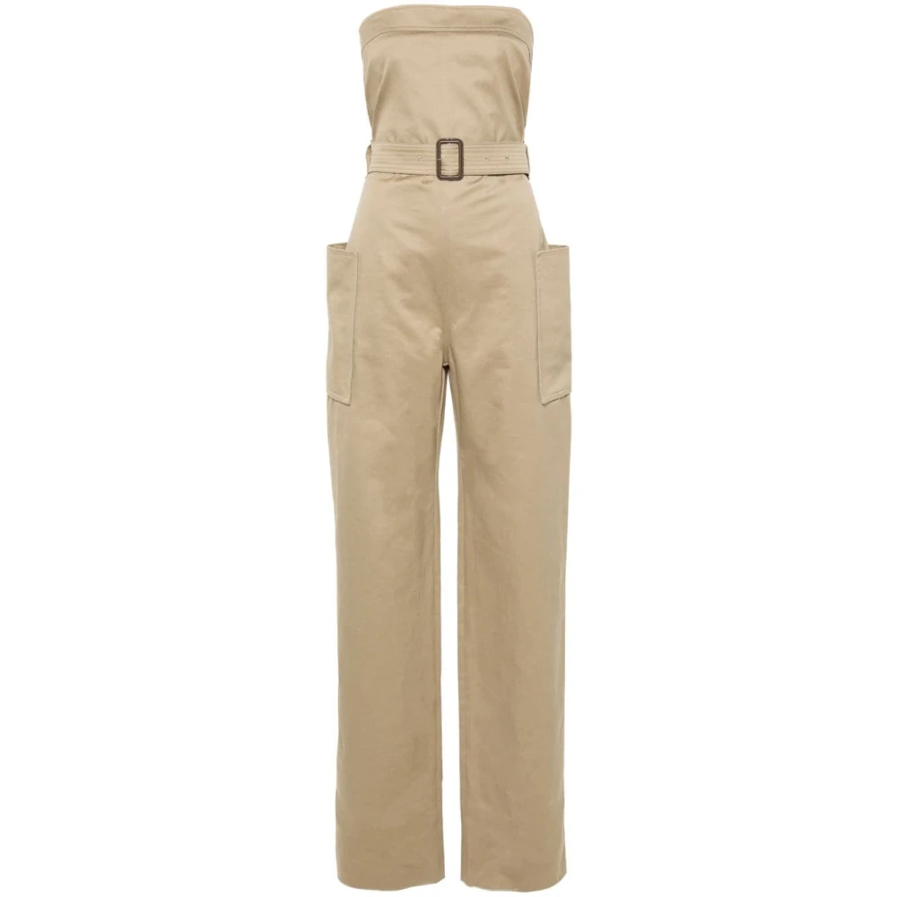 Saint Laurent Strapless Jumpsuit met Riem Beige Dames