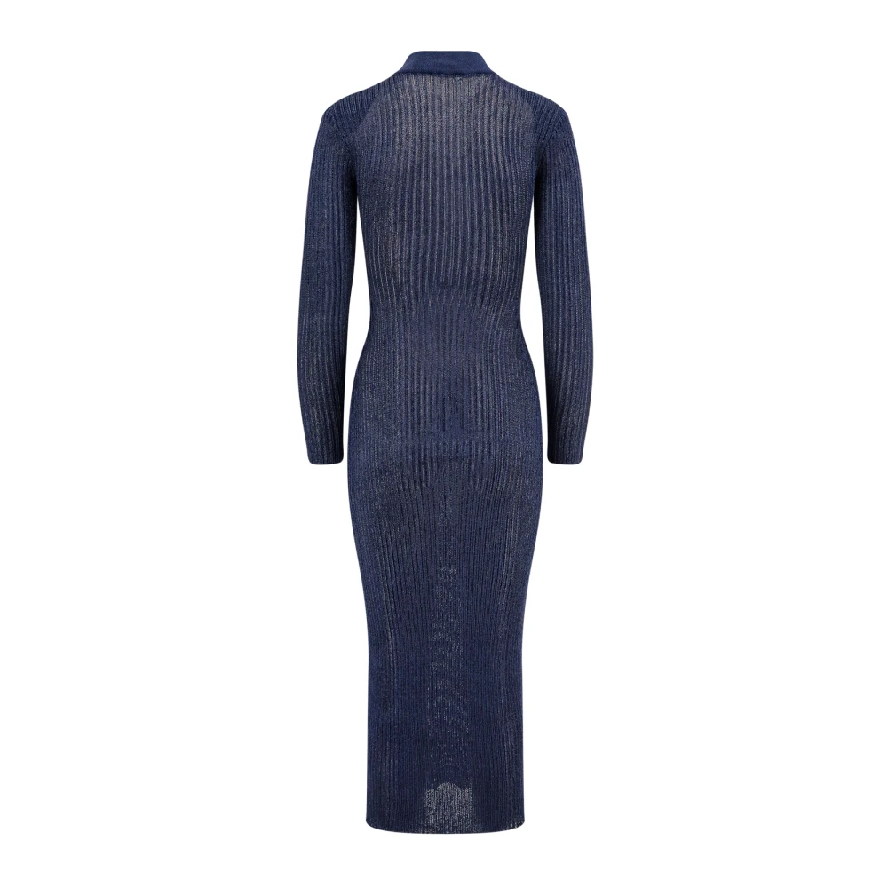 Self Portrait Geribbelde Gebreide Lange Mouw Jurk Blue Dames
