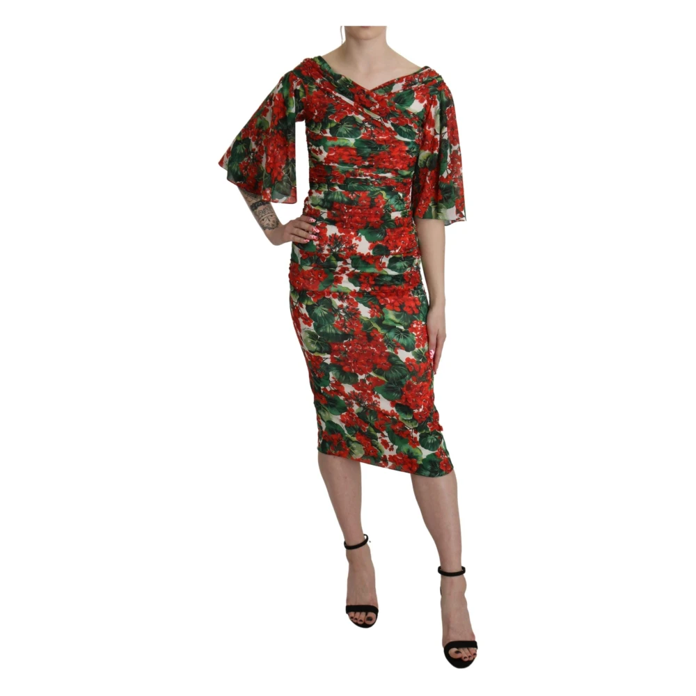 Dolce & Gabbana Bloemrijk Midi Jurk met Multicolor Patroon Multicolor Dames