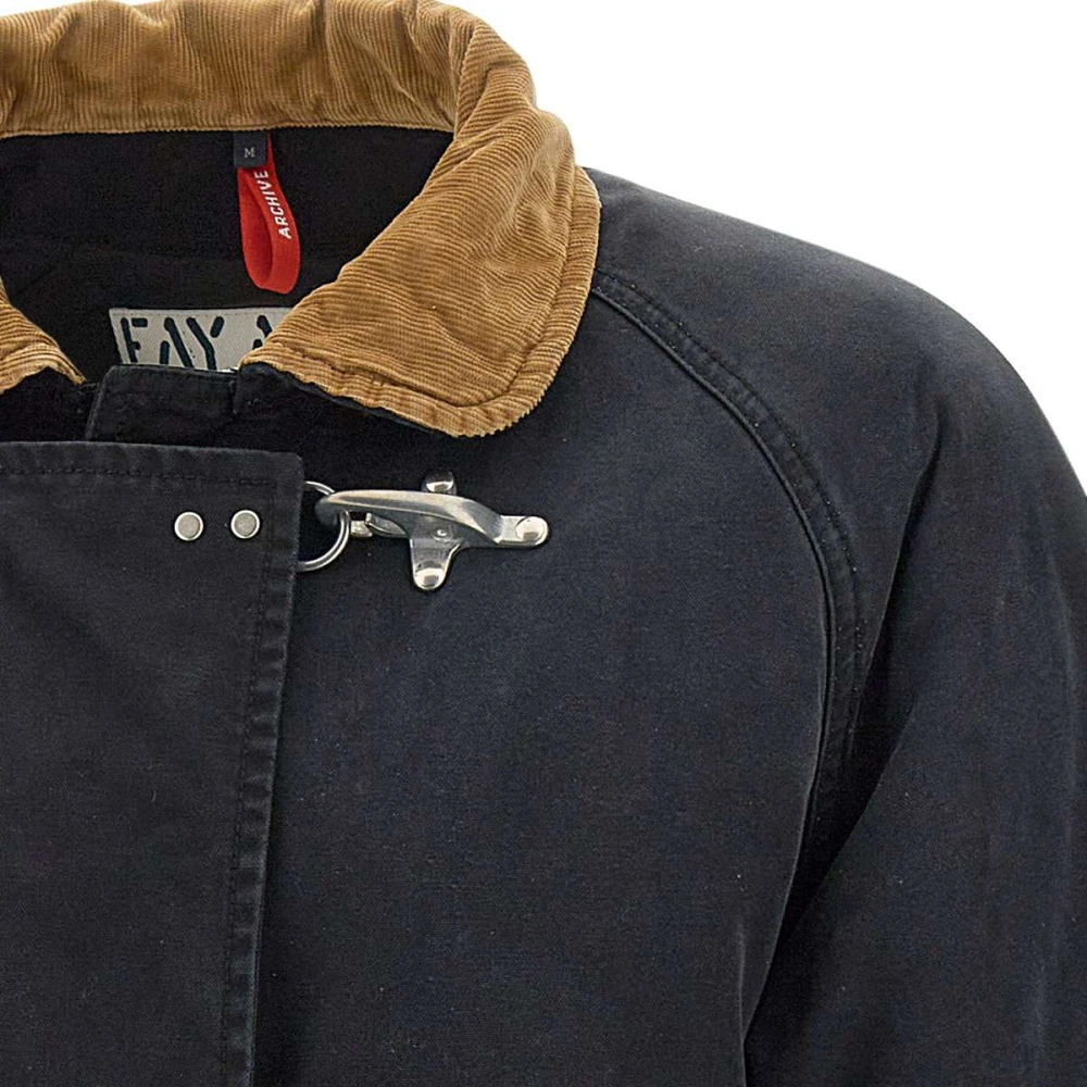 Fay Canvas Jas Zwart Leren Details Black Heren