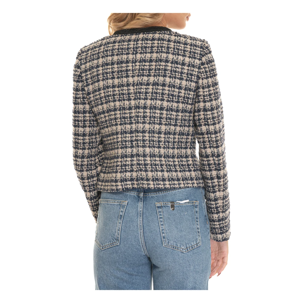 Liu Jo Geruite Bouclé Jas met Logoknoop Gray Dames