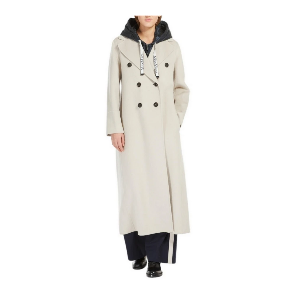 Max Mara Studio Beige Wol Double-Breasted Jas Beige Dames