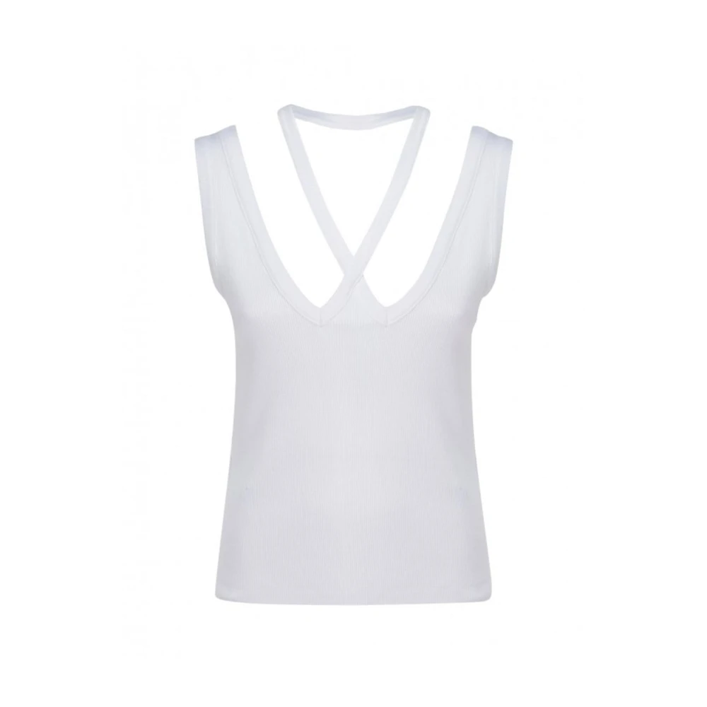 MM6 Maison Margiela Geribbelde katoenen top zonder mouwen White Dames