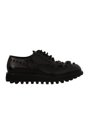 Black Leather Crystals Mens Formal Derby Shoes
