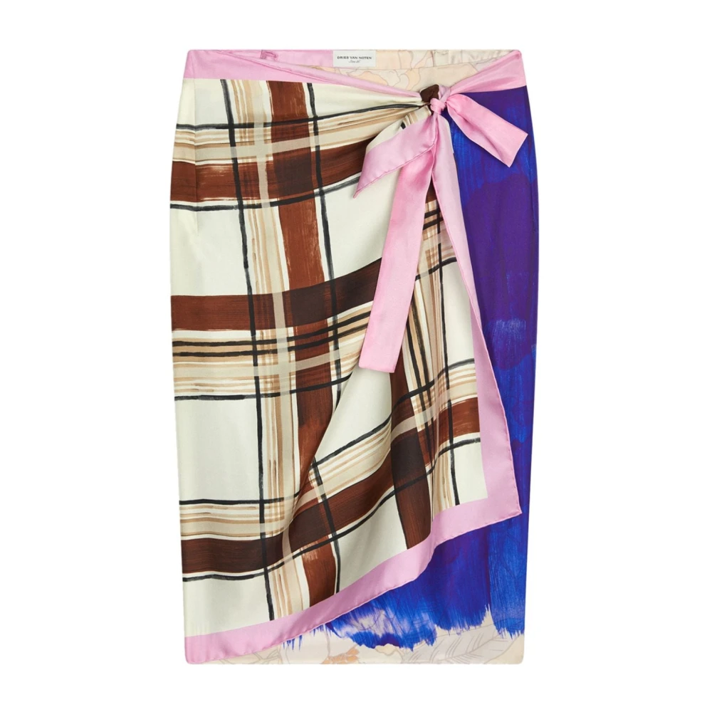 Dries Van Noten Abstract Patroon Zijden Wikkelrok Multicolor Dames