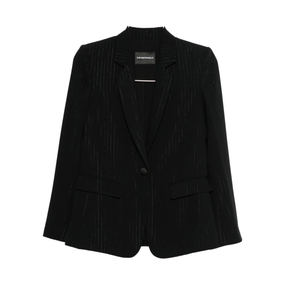 Emporio Armani Women's Black Blazers, Xl, Single-Breasted Pinstriped Lurex Jacket
