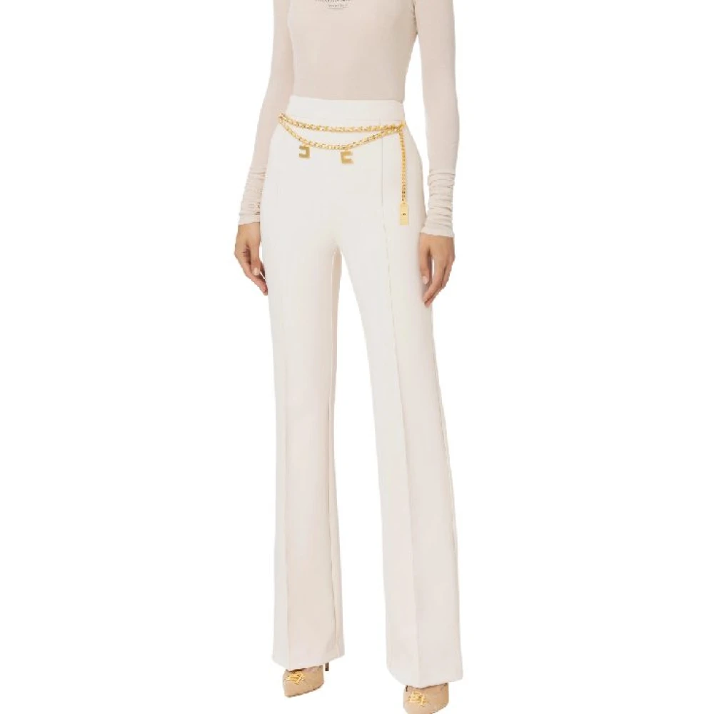 Elisabetta Franchi Wijde stretch crêpe broek met riem Beige Dames