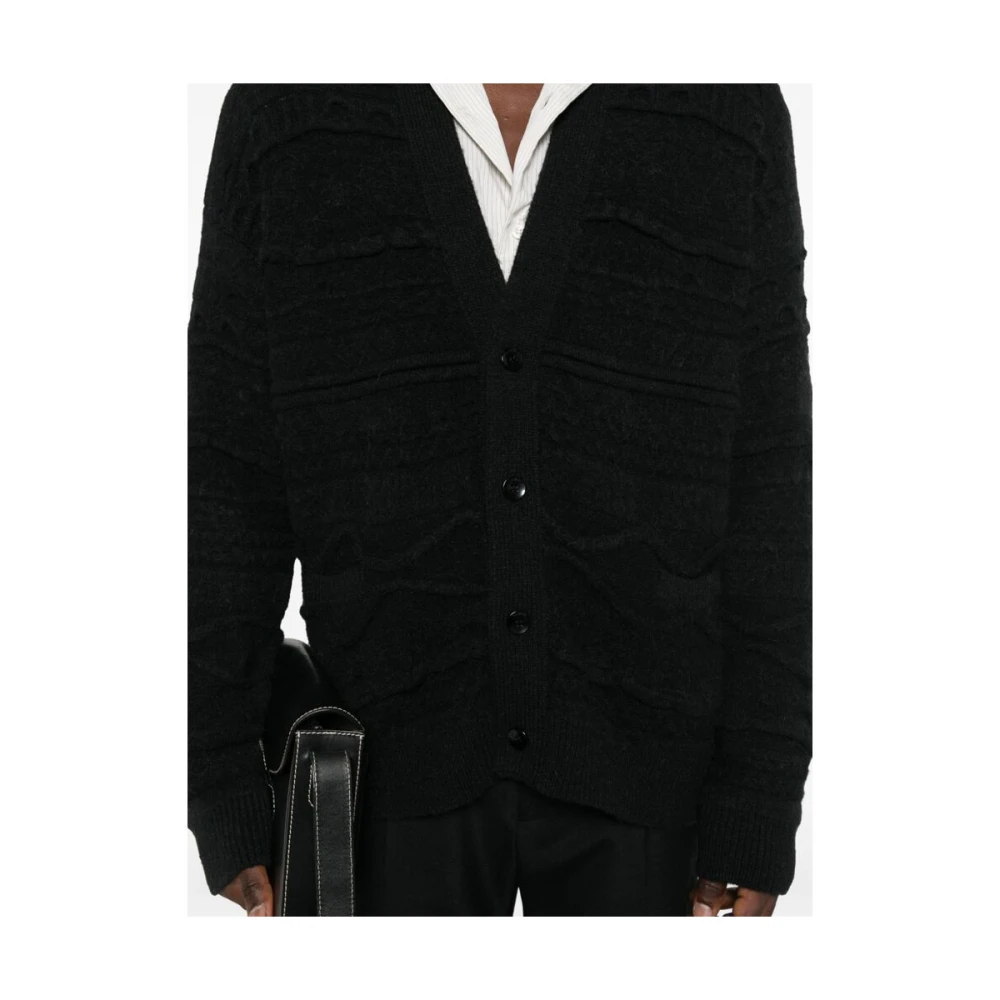 Laneus Zwarte 3D-Gebreide V-Hals Trui Black Heren