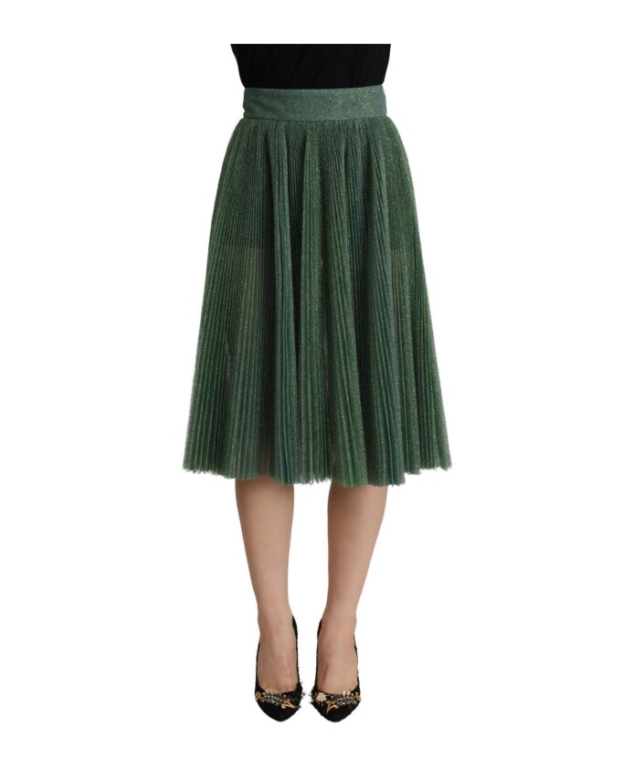 green-metallic-pleated-a-line-skirt