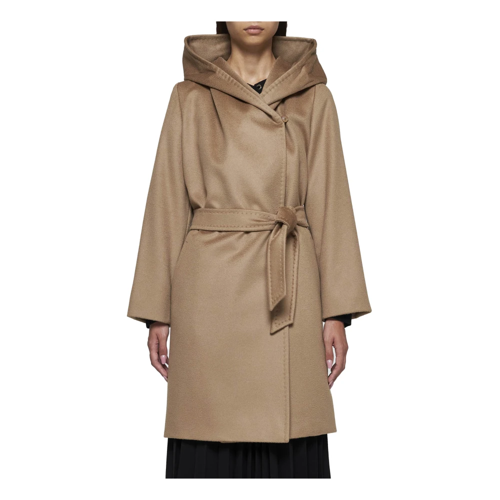 Max Mara Studio Kameelwollen Jas met Capuchon Brown Dames