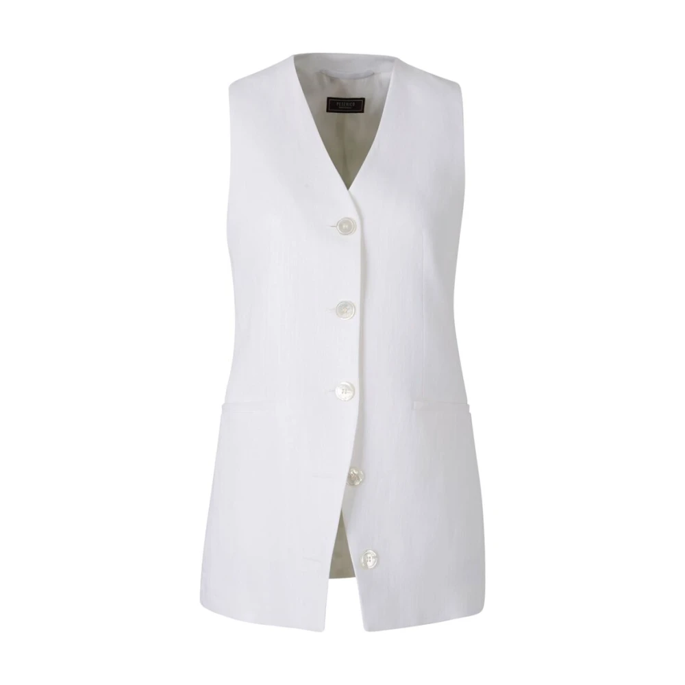 PESERICO Witte V-hals vest met zakken White Dames