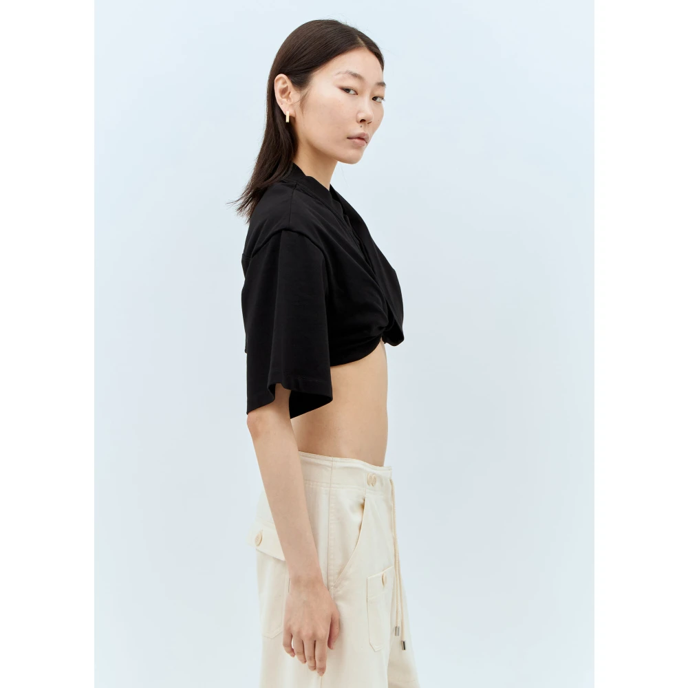 Jacquemus Bahia Court V-Hals T-Shirt Black Dames
