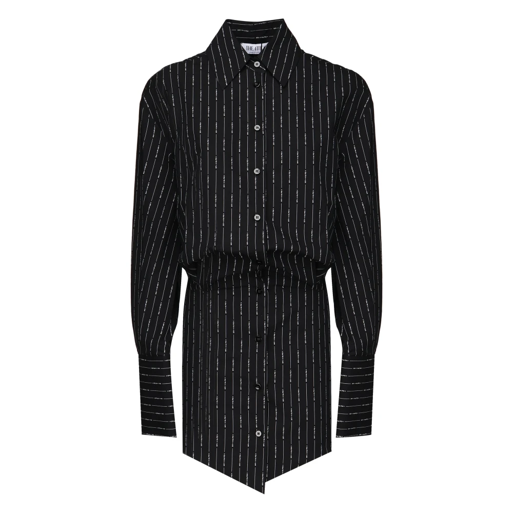 The Attico Zwart Gestreepte Logo Print Jurk Black Dames