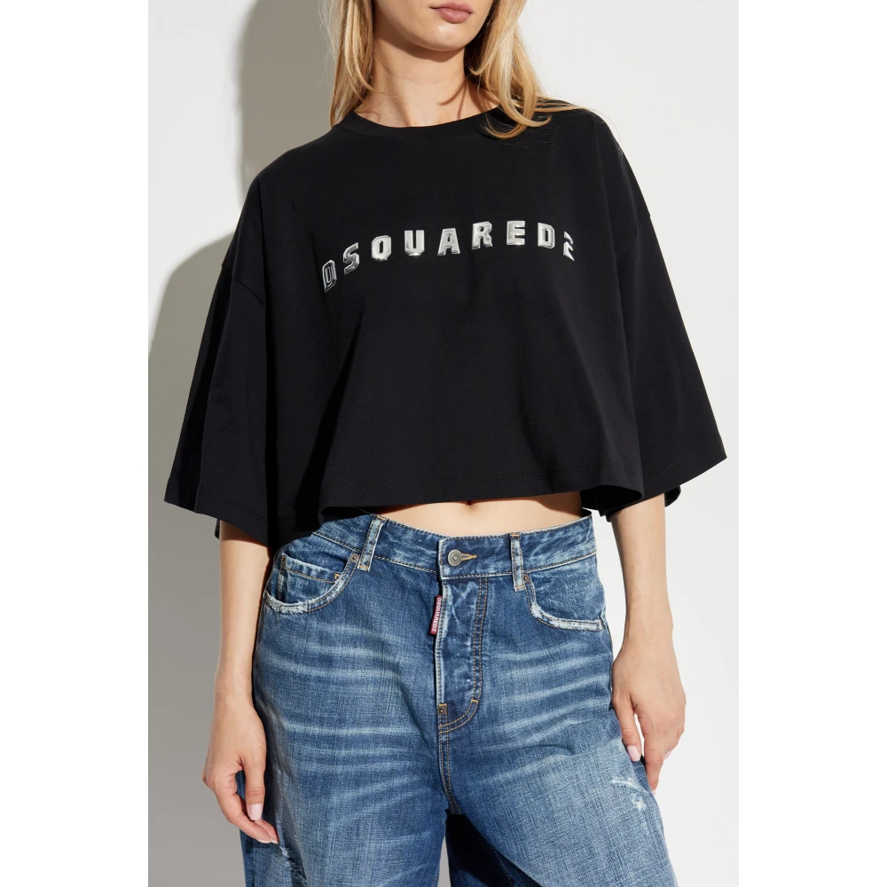 Dsquared2 T-shirt met logo Black Dames