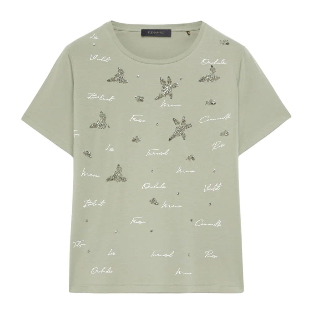 Elena Mirò Women's Green T-Shirts, Xl, T-Shirt With Print And Embroidery