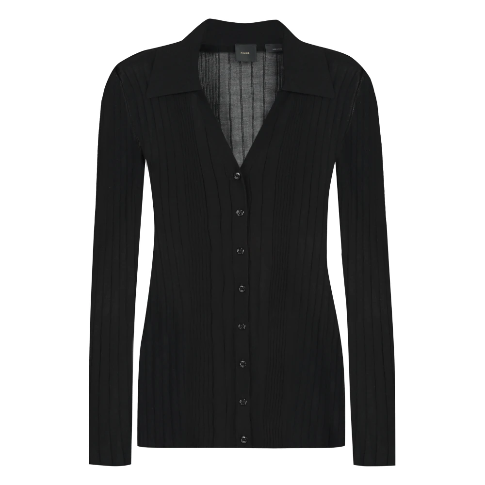 pinko Kanten BH Crêpe Blouse met Geribbelde Randen Black Dames