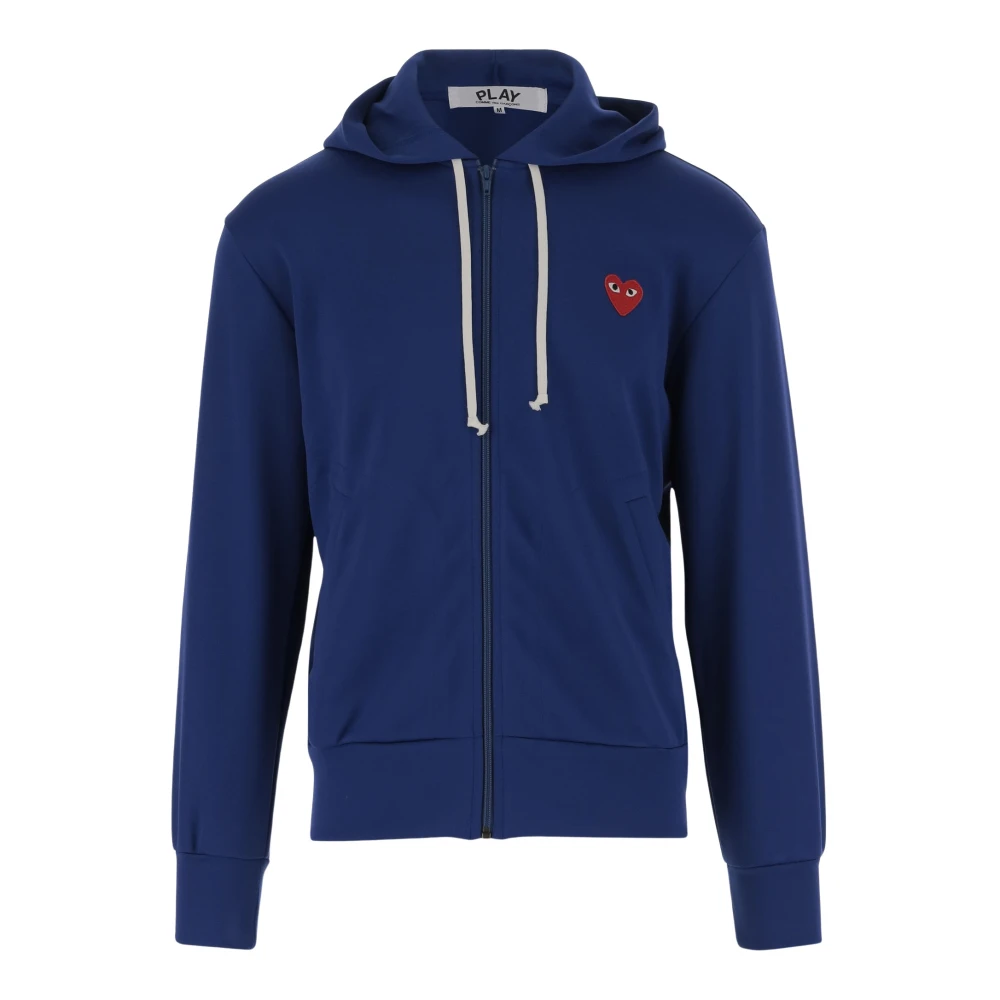 Comme des Garçons Nylon Hoodie met Logo Patch Blauw Blue Heren