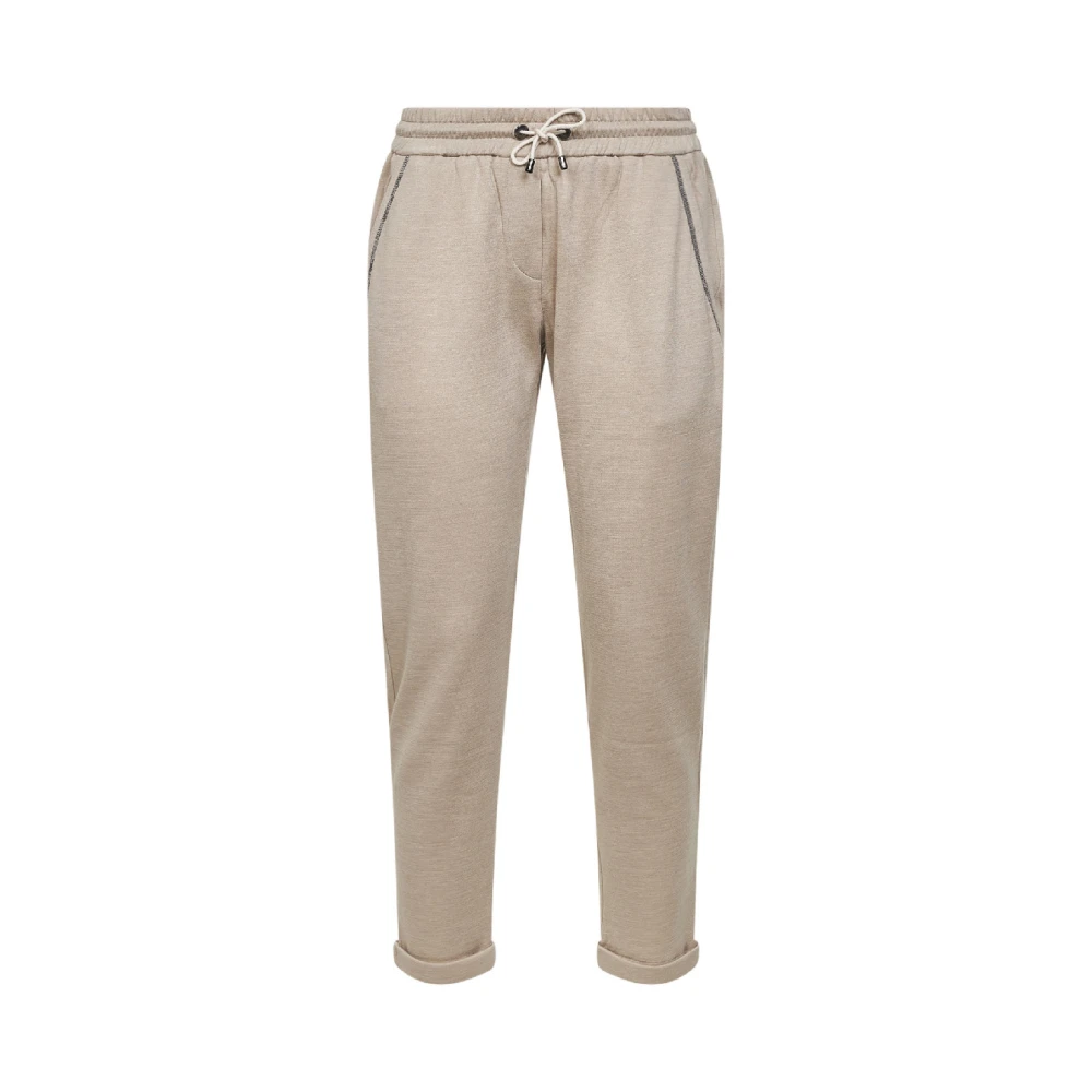 Brunello Cucinelli Women's Beige Sweatpants, L, Drawstring Trousers