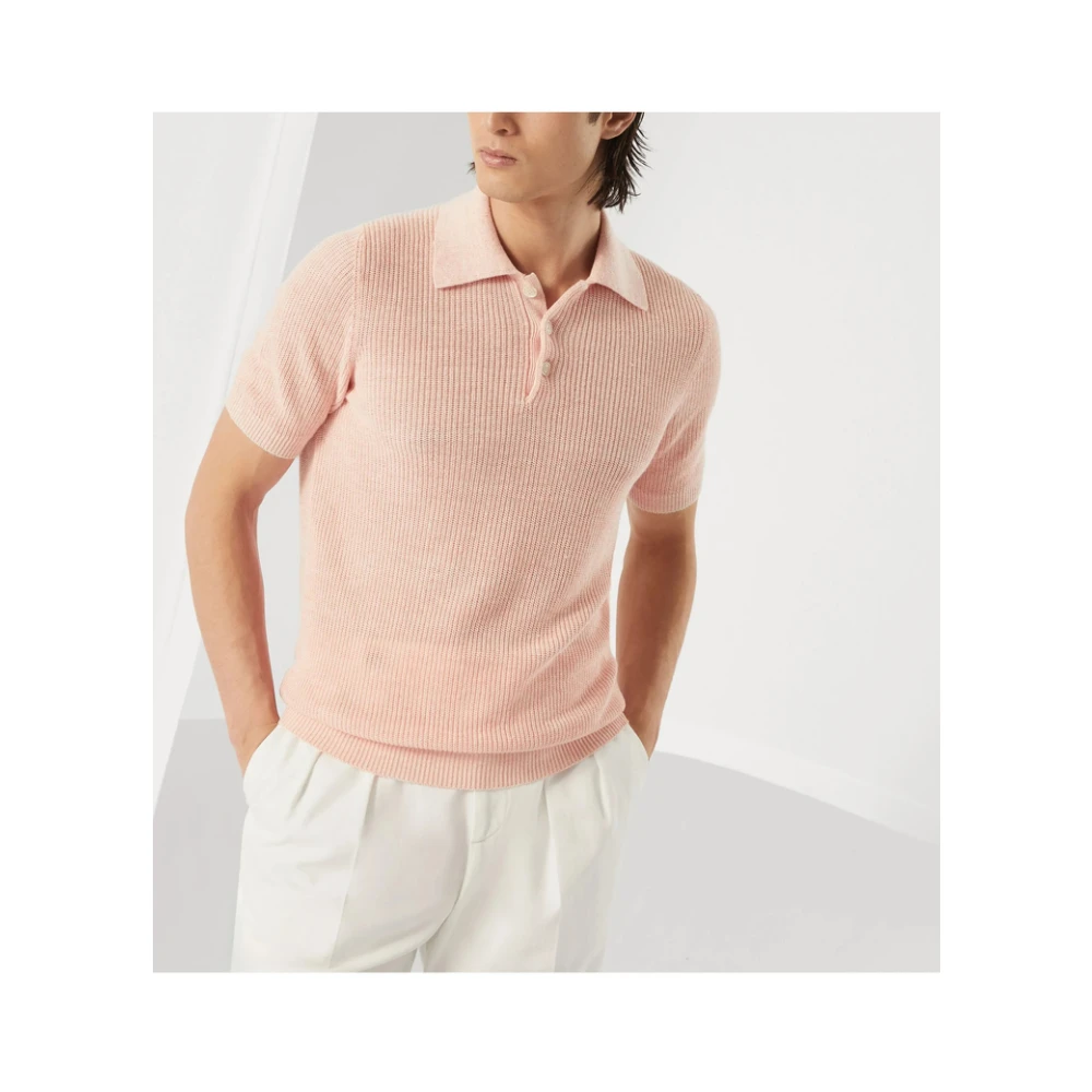 BRUNELLO CUCINELLI Zalmroze Geribbelde Trui Pink Heren