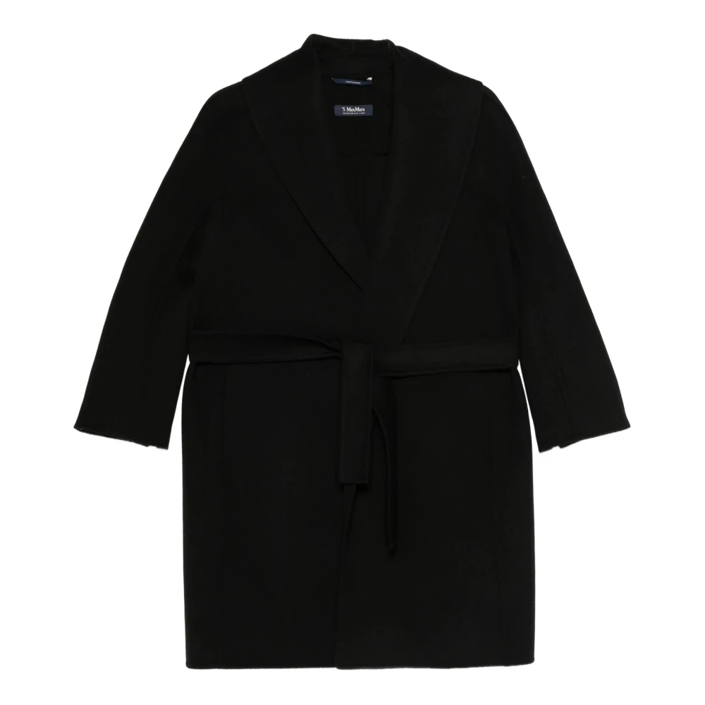 Max Mara Black Belted Coats, Female, S, Messi Wrap Coat With Shawl Collar