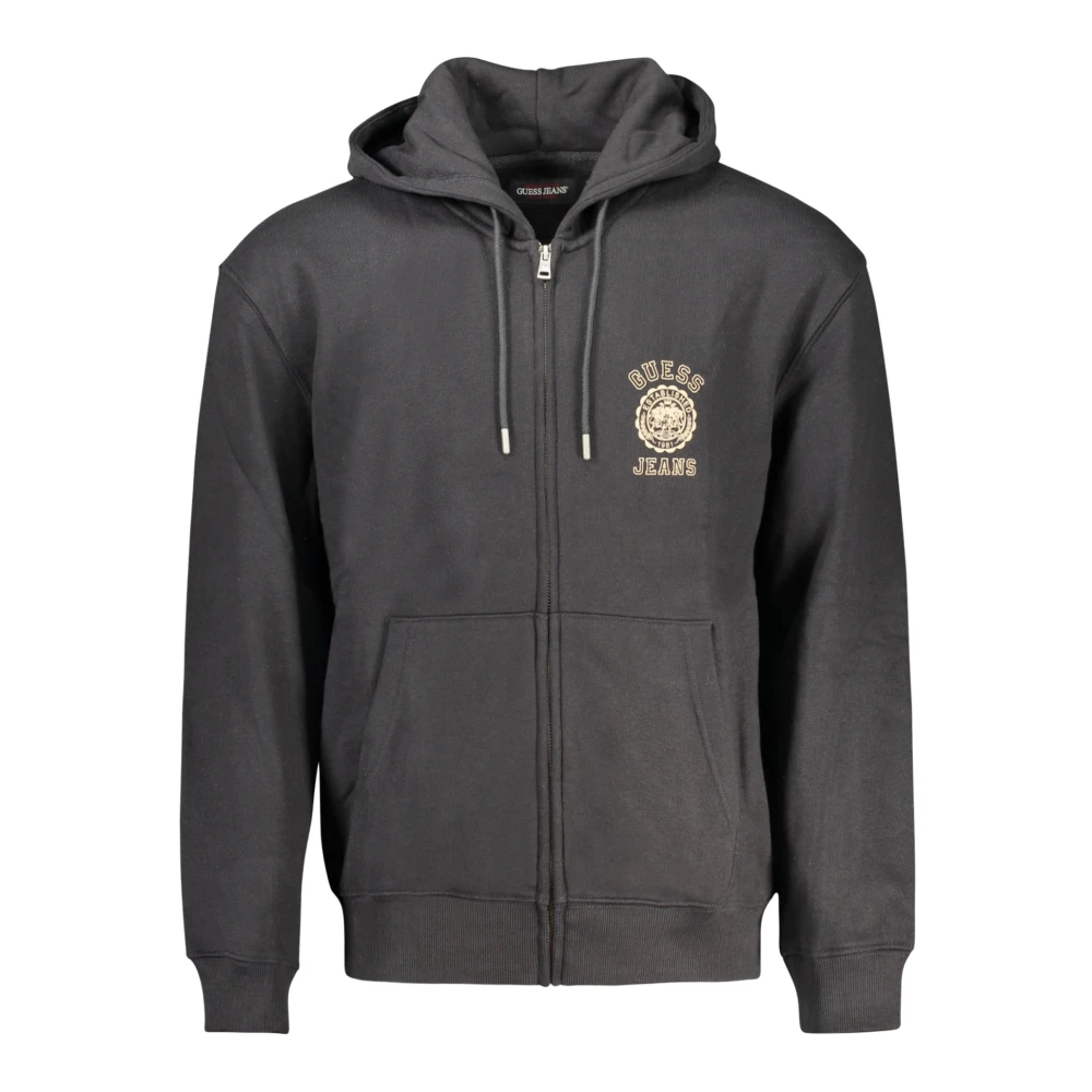 Guess Zwarte hoodie met rits en print Black Heren