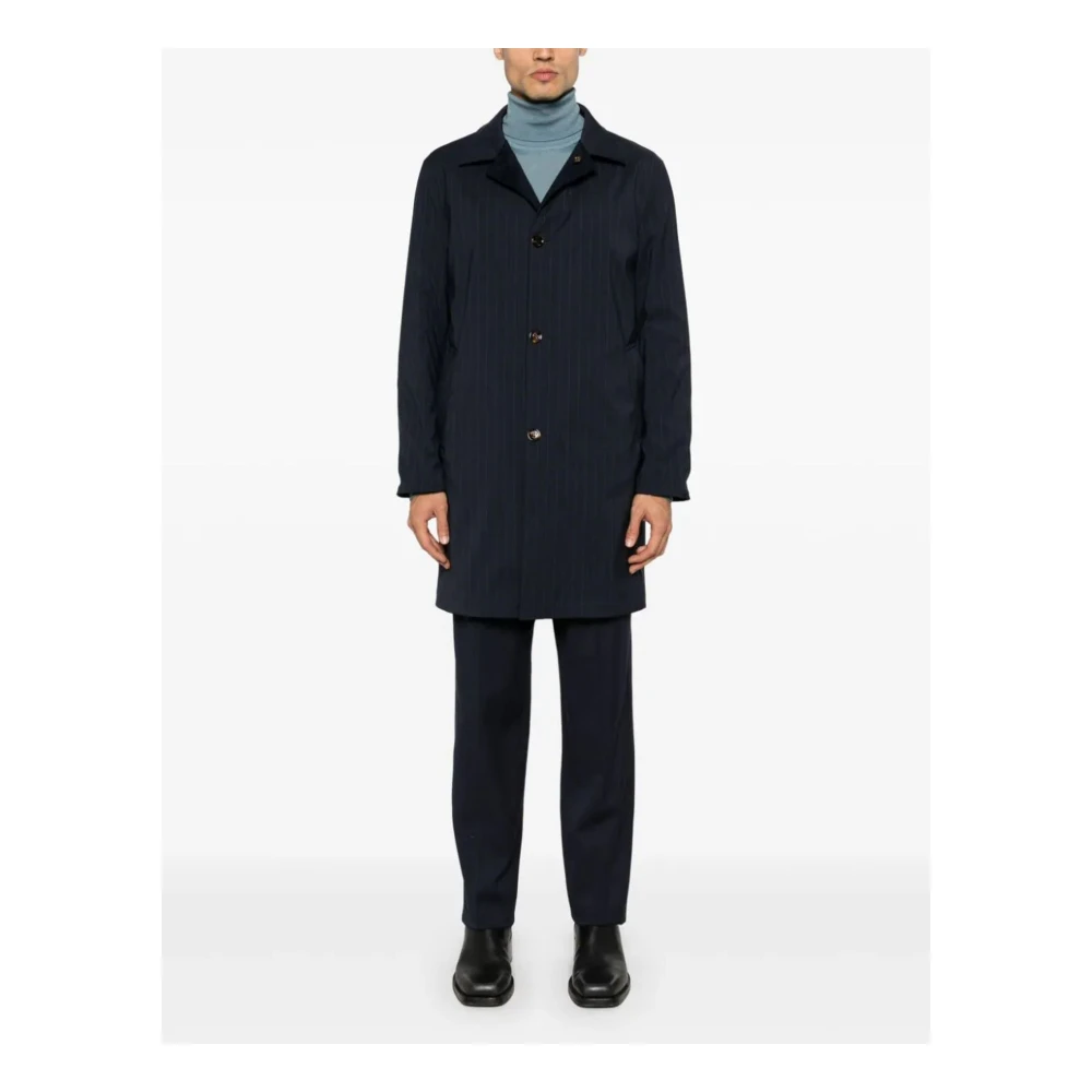 Kired Omkeerbare Blauwe Pinstripe Wollen Jas Blue Heren