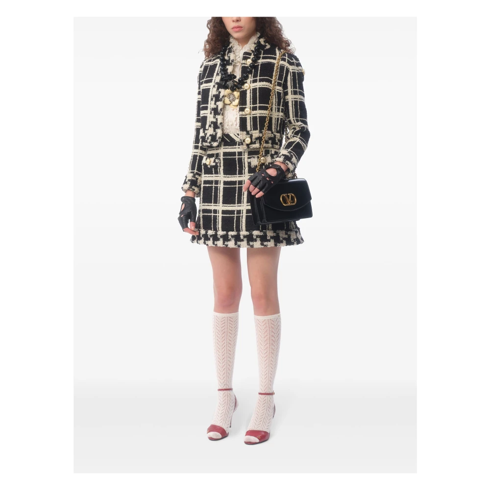 Valentino Garavani Zwarte Houndstooth Rok met VLogo Detail Black Dames