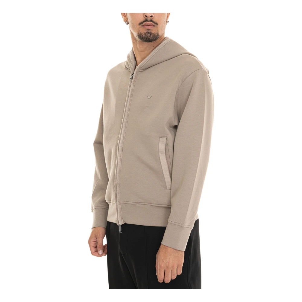 Emporio Armani Hoodie met rits en fluwelen details Beige Heren