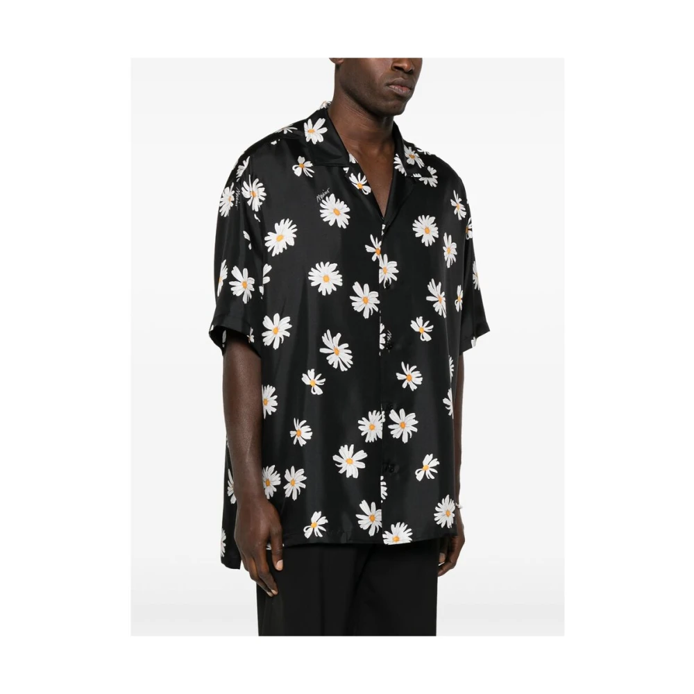 Moschino Zwarte Campkraag Overhemd Korte Mouwen Black Heren