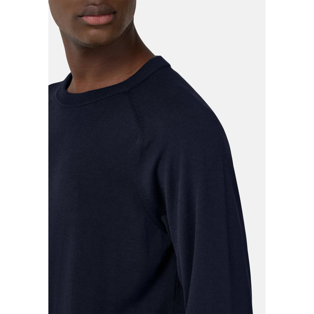 Boggi Milano Katoen en zijden trui met ronde hals Blue Heren