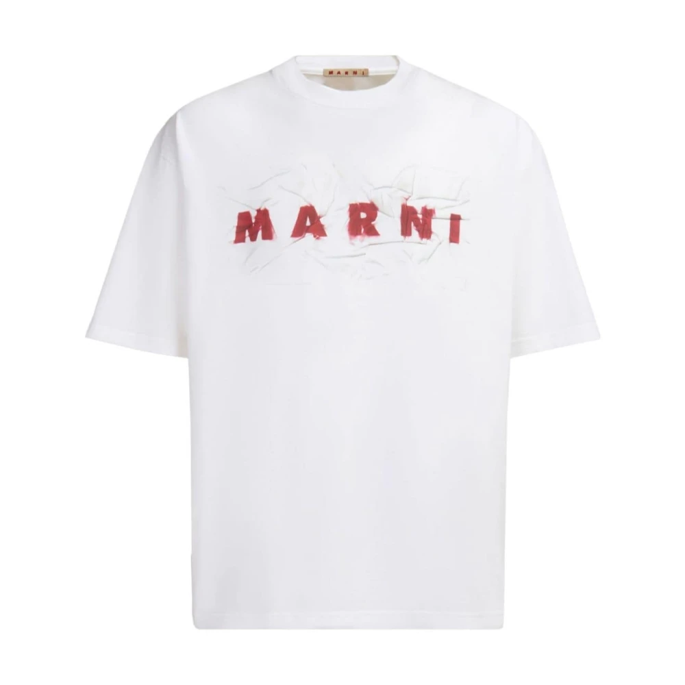 Marni Logo Print T-Shirt van katoenen jersey White Heren