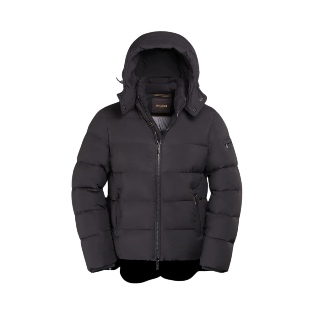 Moorer Men's Black Down Jackets, S, Acqua Line Down-Padded Bomber Jacket