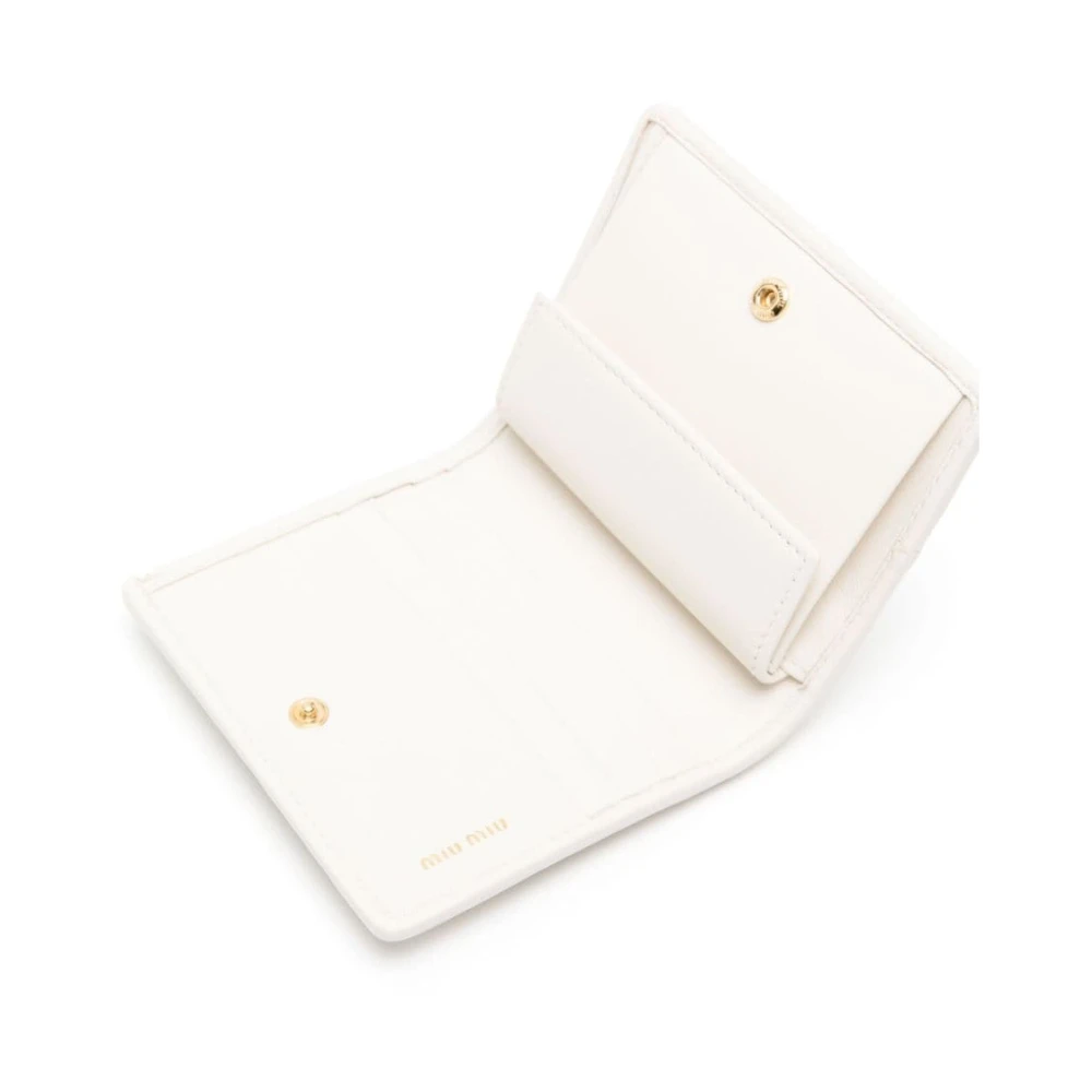 Miu Witte Gewatteerde Portemonnee met Gouden Logo White Dames