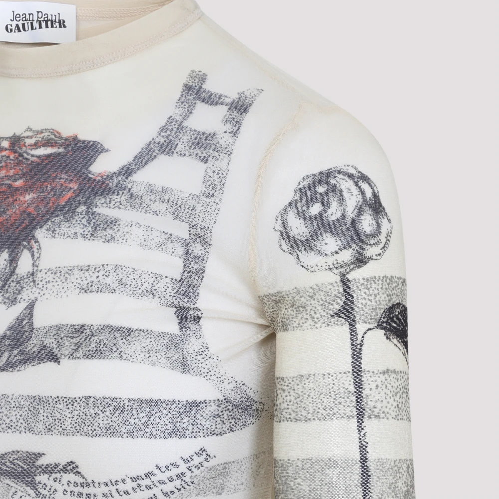 Jean Paul Gaultier Gedrukte Mesh Longsleeve Top Beige Dames